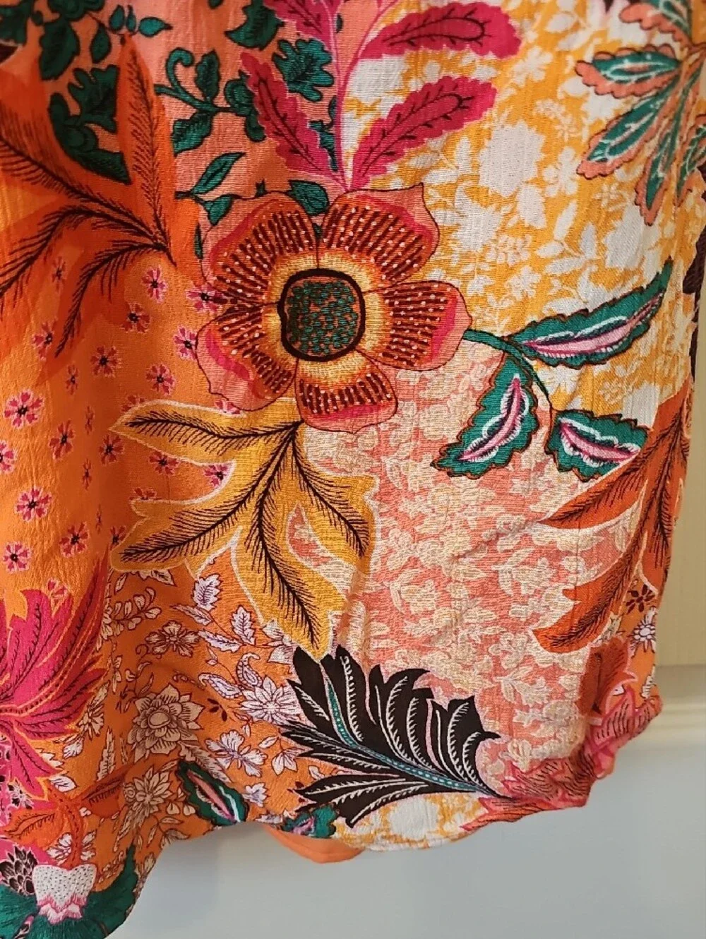 LOFT Orange Floral Puff-Sleeve Blouse with Multicolor Print